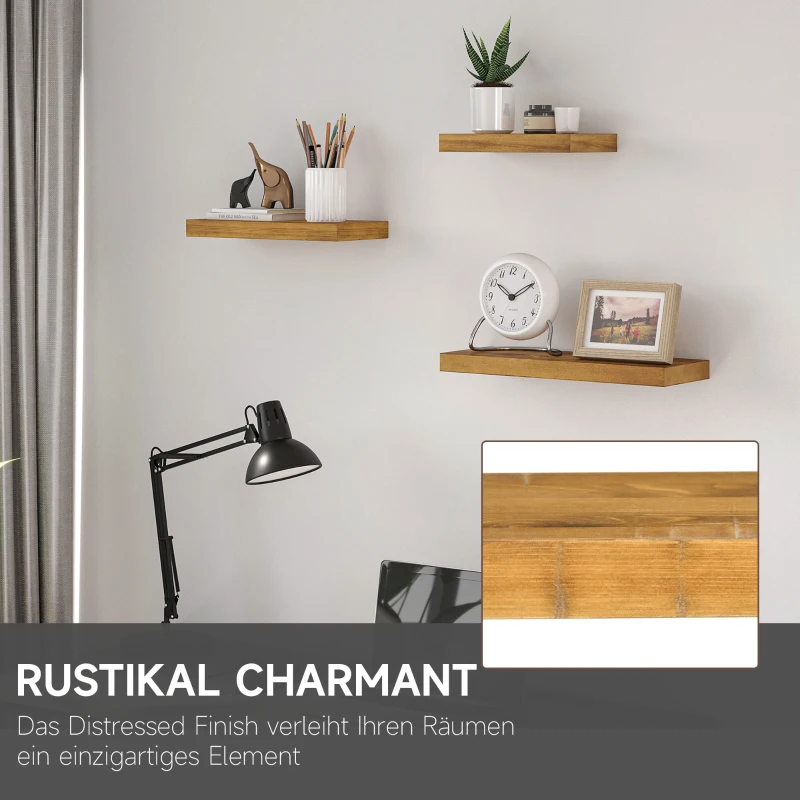 HOMCOM 3er-Set Wandregale, modulares Regalsystem, Kiefernholz, 50 x 18 x 3,6 cm