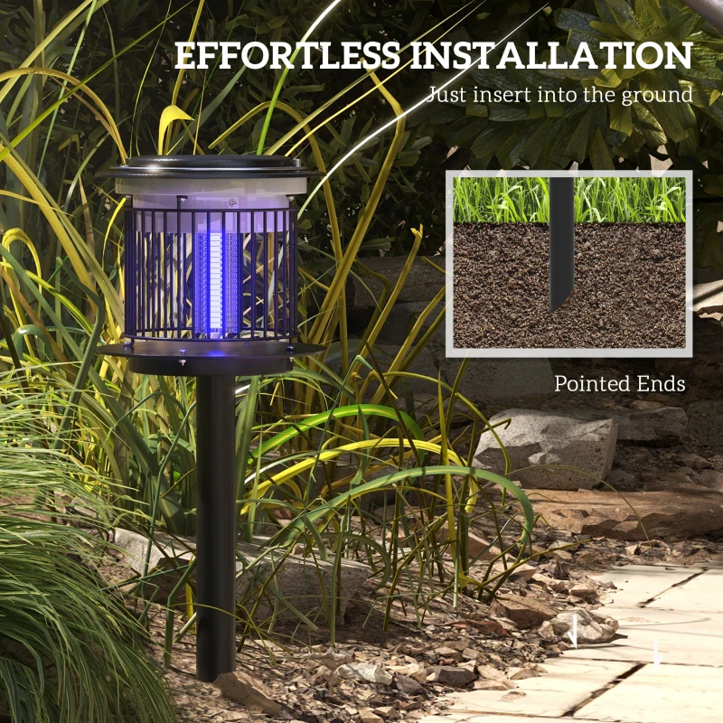 Outsunny Set 2 Lămpi 2-în-1 în Aer Liber Împotriva Țânțarilor, Felinare Împotriva Țânțarilor cu Lumină LED și UV, Ø18x45 cm, Negru