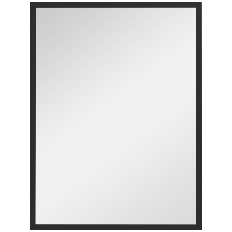 HOMCOM Oglindă Dreptunghiulară de Perete cu Cârlige, Sticlă și MDF, 60x80 cm, Negru