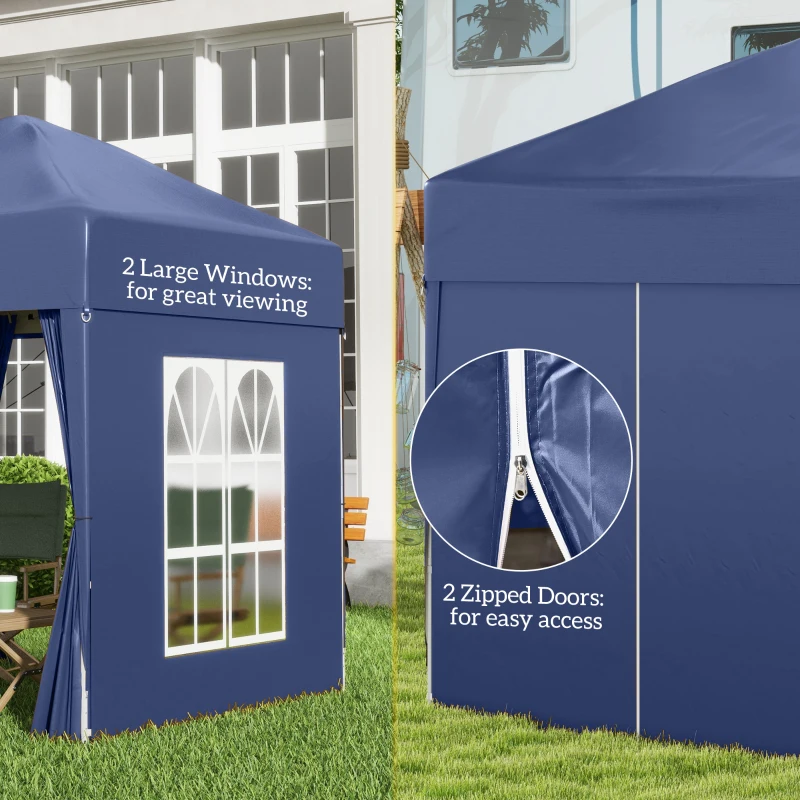Outsunny 2 x 2 m Garden Pop Up Gazebo, Wedding Party Tent Marquee, Water Resistant Awning Canopy with Sidewalls, Windows, Carry Bag, Blue(m-7)