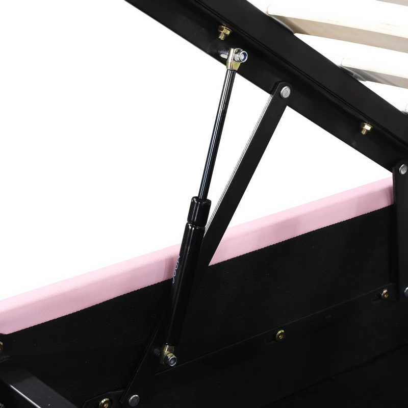 Letto Contenitore Matrimoniale con Sistema Idraulico, Rete a Doghe e Testata Regolabile in Altezza, in Legno, 140x203x125-131 cm, Rosa