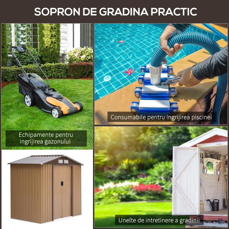 Outsunny Casuta pentru Grădină pentru Ustensile din Lamieră de Oțel, 213x127x185cm(m-6)