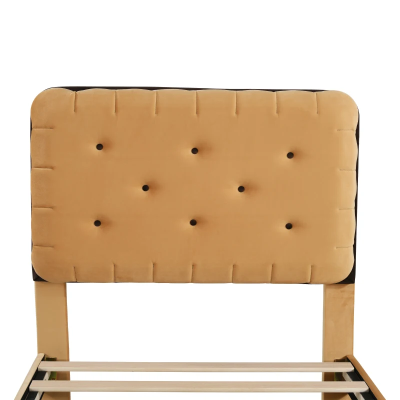 Letto Singolo con spazio contenitore, Testiera Regolabile e Rete a Doghe in Legno, 90x200x99-105 cm, Marrone