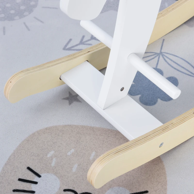 HOMCOM Cavallo a Dondolo Bambini da 1-3 Anni in Legno con Maniglie e Poggiapiedi, 68x26.5x48 cm, Bianco