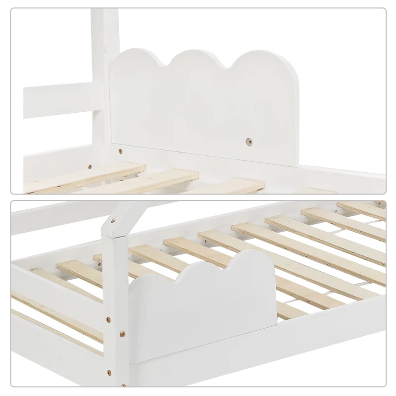 Lettino per Bambini in Legno di Pino con Protezione, 166x86.5x130 cm, Bianco