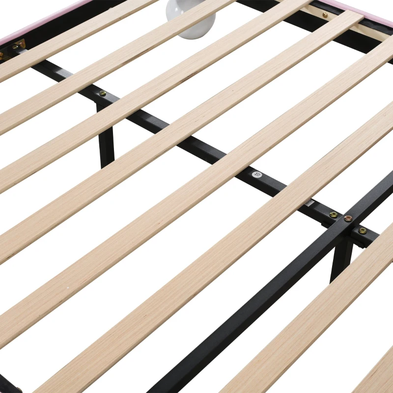 Letto Contenitore Matrimoniale con Rete a Doghe e Testiera Regolabile in Altezza, in PU, 140x204.5x116-122 cm, Rosa