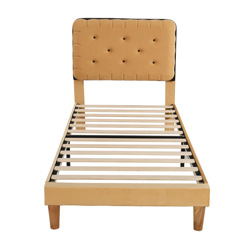 Letto Singolo con spazio contenitore, Testiera Regolabile e Rete a Doghe in Legno, 90x200x99-105 cm, Marrone