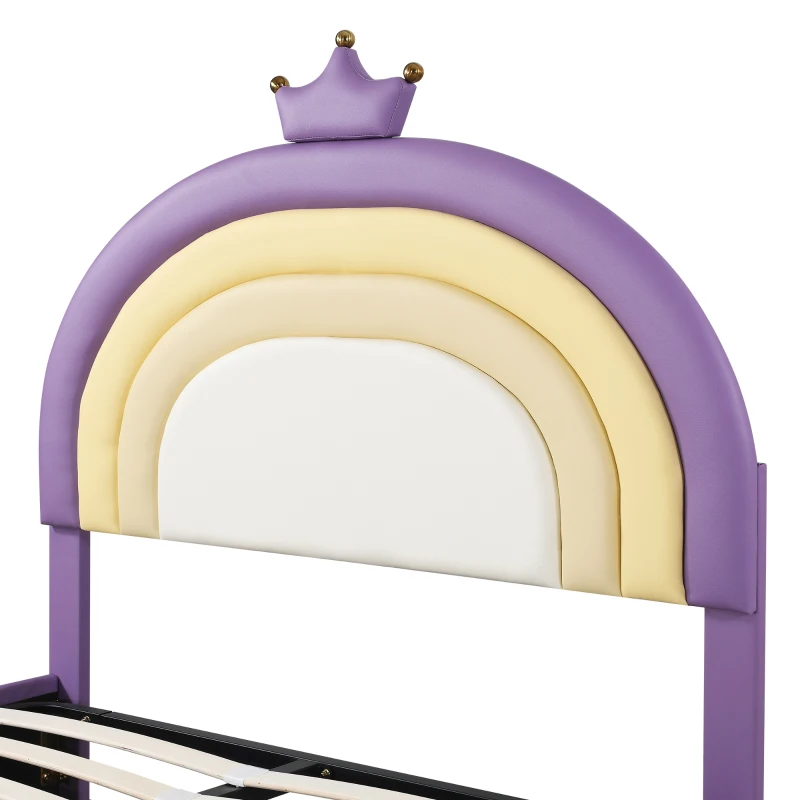Letto Contenitore Matrimoniale con Sistema Idraulico, Rete a Doghe e Testata Regolabile in Altezza, in Legno, 140x203x125-131 cm, Viola