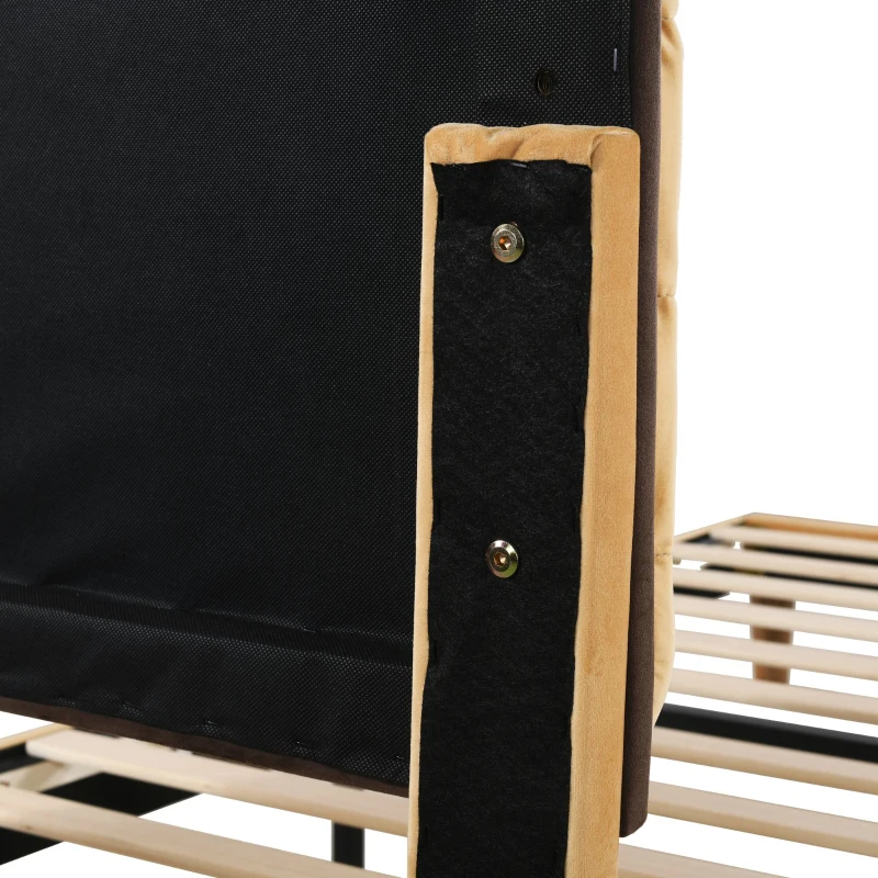 Letto Singolo con spazio contenitore, Testiera Regolabile e Rete a Doghe in Legno, 90x200x99-105 cm, Marrone