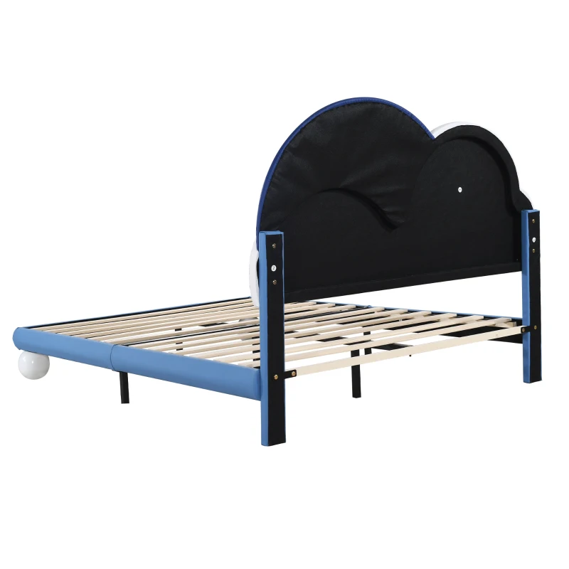 Letto Contenitore Matrimoniale con Rete a Doghe e Testiera Regolabile in Altezza, in PU, 140x204.5x116-122 cm, Blu