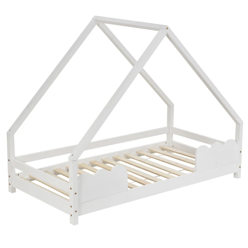 Lettino per Bambini in Legno di Pino con Protezione, 166x86.5x130 cm, Bianco
