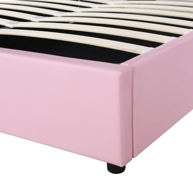 Letto Contenitore Matrimoniale con Sistema Idraulico, Rete a Doghe e Testata Regolabile in Altezza, in Legno, 140x203x125-131 cm, Rosa