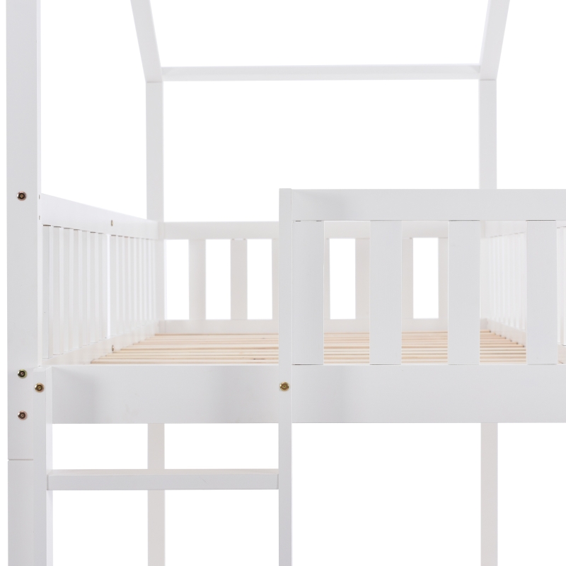 Letto a Castello per Bambini in Legno di Pino con 3 Lettini, Design Salvaspazio, 206x97x235 cm, Bianco