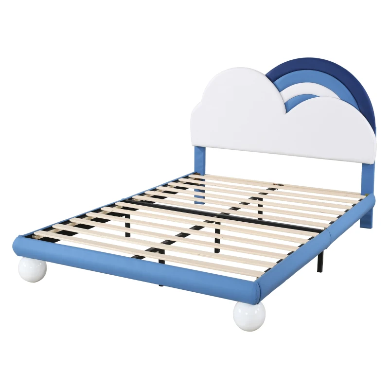 Letto Contenitore Matrimoniale con Rete a Doghe e Testiera Regolabile in Altezza, in PU, 140x204.5x116-122 cm, Blu