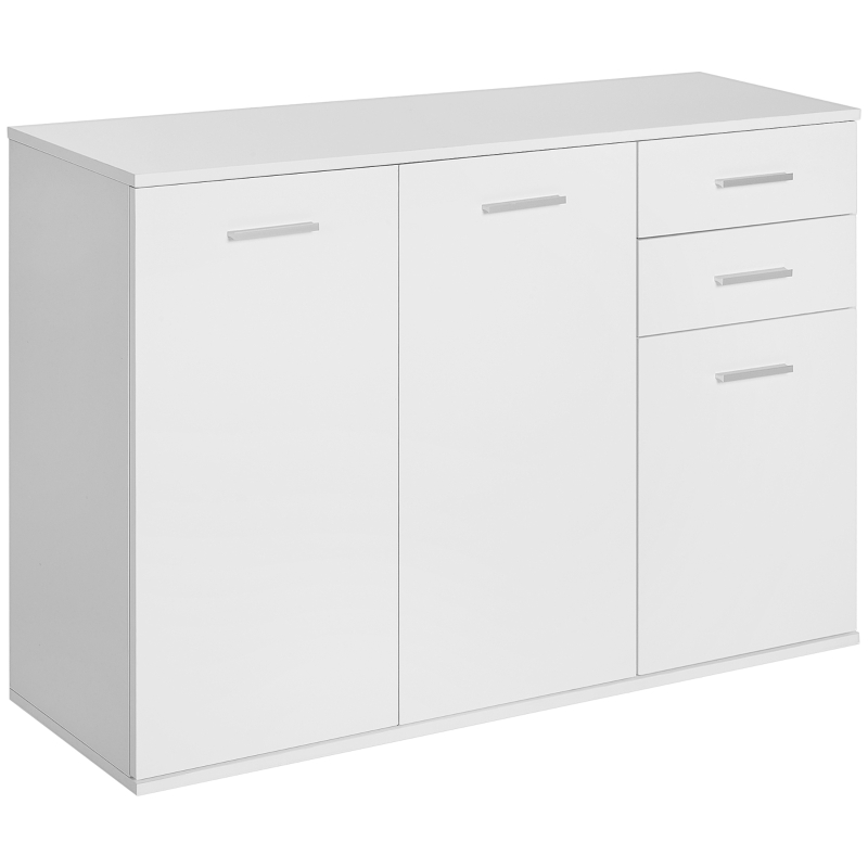 HOMCOM Dulapior cu 3 Usi si 2 Sertare in Lemn Granulat, Alb, 106x35x76cm(m-10)