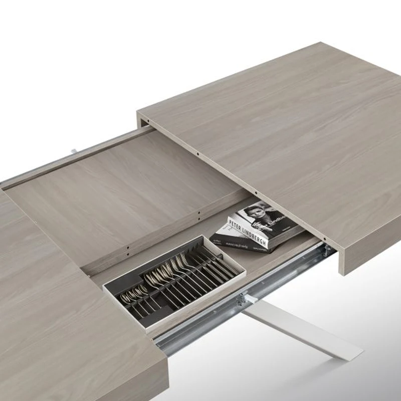 PAZZO DESIGN Tavolo Allungabile con Gambe Incrociate, Made in Italy, 160 x 90 x 74 cm, Olmo Perla con Gamba Bianca