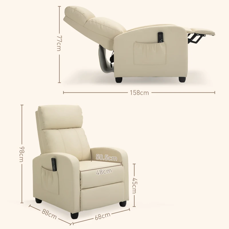 HOMCOM Poltrona Relax Massaggiante con Telecomando e 8 Programmi, Reclinazione e Poggiapiedi, 68x88x98cm, Crema