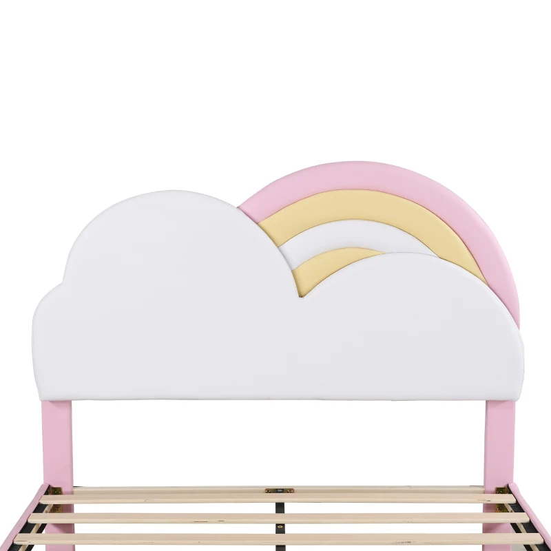 Letto Contenitore Matrimoniale con Rete a Doghe e Testiera Regolabile in Altezza, in PU, 140x204.5x116-122 cm, Rosa