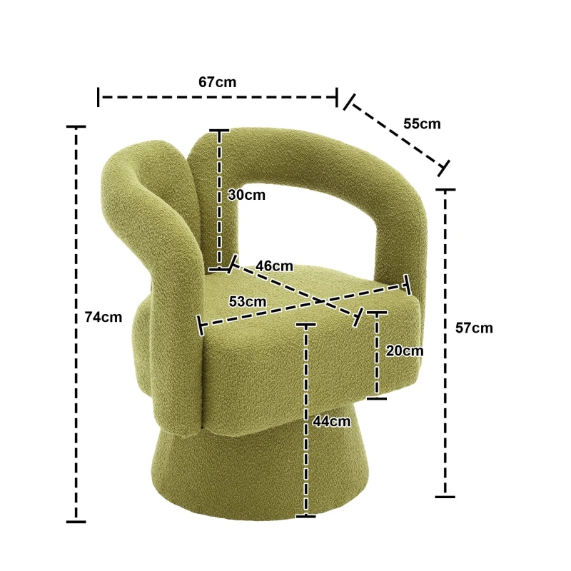 Poltrona Girevole Imbottita in Stoffa Bouclé, Design a Botte per Salotto e Ufficio, Verde Oliva