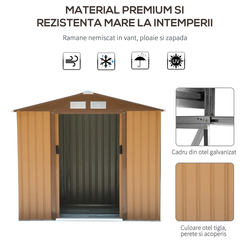 Outsunny Casuta pentru Grădină pentru Ustensile din Lamieră de Oțel, 213x127x185cm(m-4)