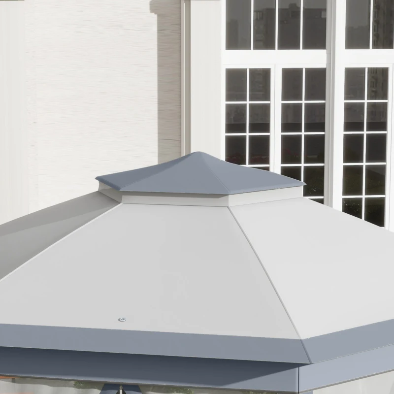 Outsunny Pawilon ogrodowy, namiot składany 4 x 4 m, pawilon pop-up, namiot imprezowy z torbą transportową, 6 ścian bocznych, podwójny dach, sześciokątny, szary