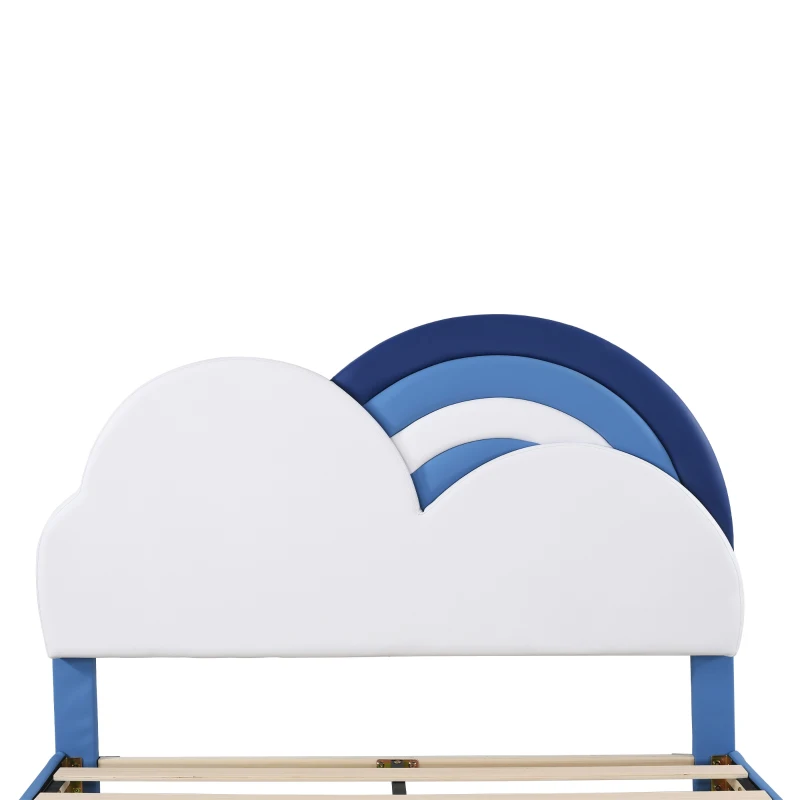 Letto Contenitore Matrimoniale con Rete a Doghe e Testiera Regolabile in Altezza, in PU, 140x204.5x116-122 cm, Blu