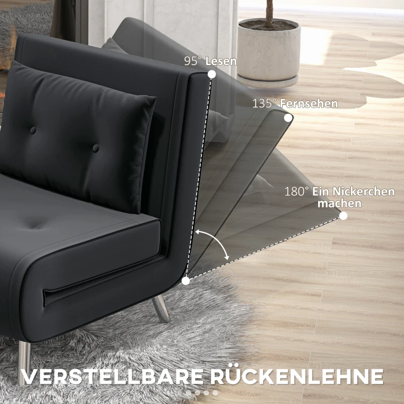 HOMCOM Ligstoel Stoel met Ligfunctie Slaapstoel, Knoophechting, fluweeloptiek, 77 cm x 88 cm x 83 cm, Zwart