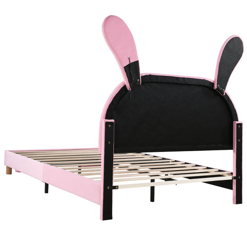 Letto con Contenitore in Tessuto Effetto Velluto, Testata Imbottita Regolabile e Illuminazione LED, 140x203.5x145-151.5 cm, Rosa