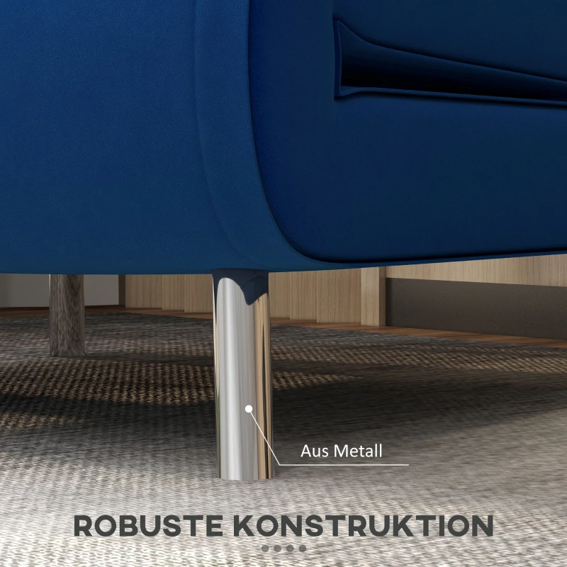 HOMCOM Ligstoel Stoel met Ligfunctie Slaapstoel, Knoopstiksels, Fluweellook, 77 cm x 88 cm x 83 cm, Blauw