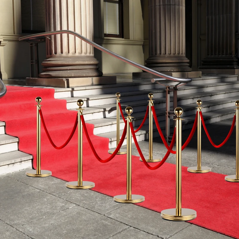 Homcom Coloane Separatoare – Otel Inox Auriu cu Franghie Rosie