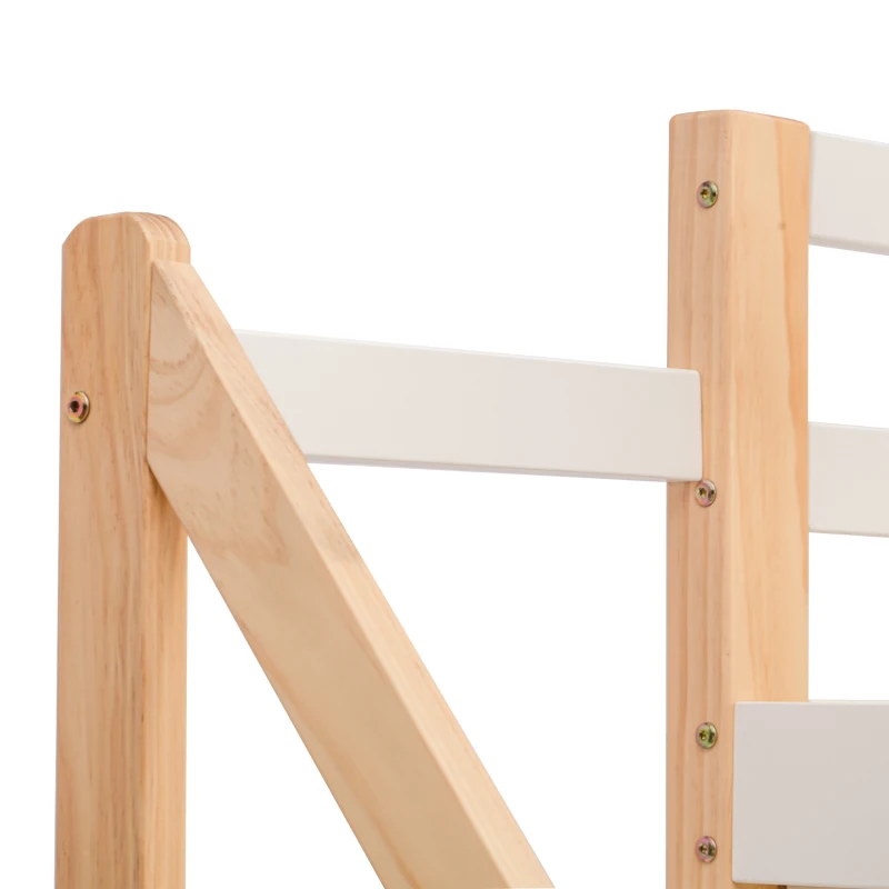 Letto a Castello per Bambini in Legno con Scala Contenitore e Scrivania Integrata, Bianco+Quercia