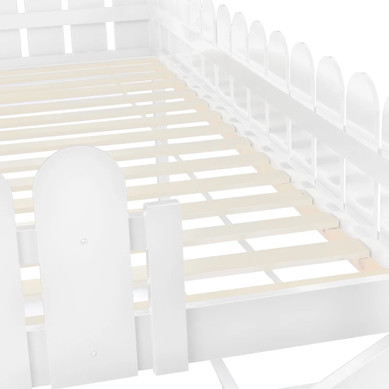 Lettino a Castello per Bambini in Legno con 3 Gradini e 2 Cassetti, Decorazione a Recinzione, 242,5x96x211,5 cm, Bianco
