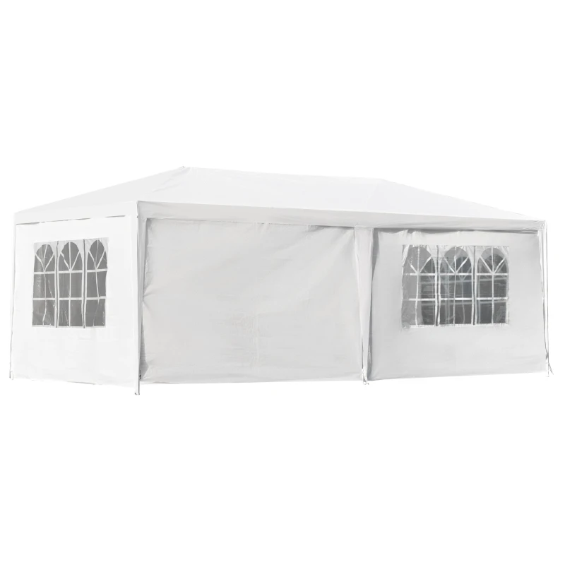 Outsunny Gazebo da Giardino 6x3m con Pareti Laterali Rimovibili, Porte e Finestre, Bianco