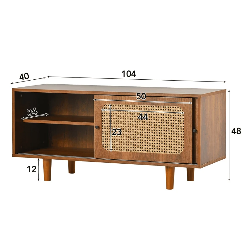 Meuble à chaussures en rotin avec 2 portes, étagères réglables et meuble d'entrée, couleur noyer