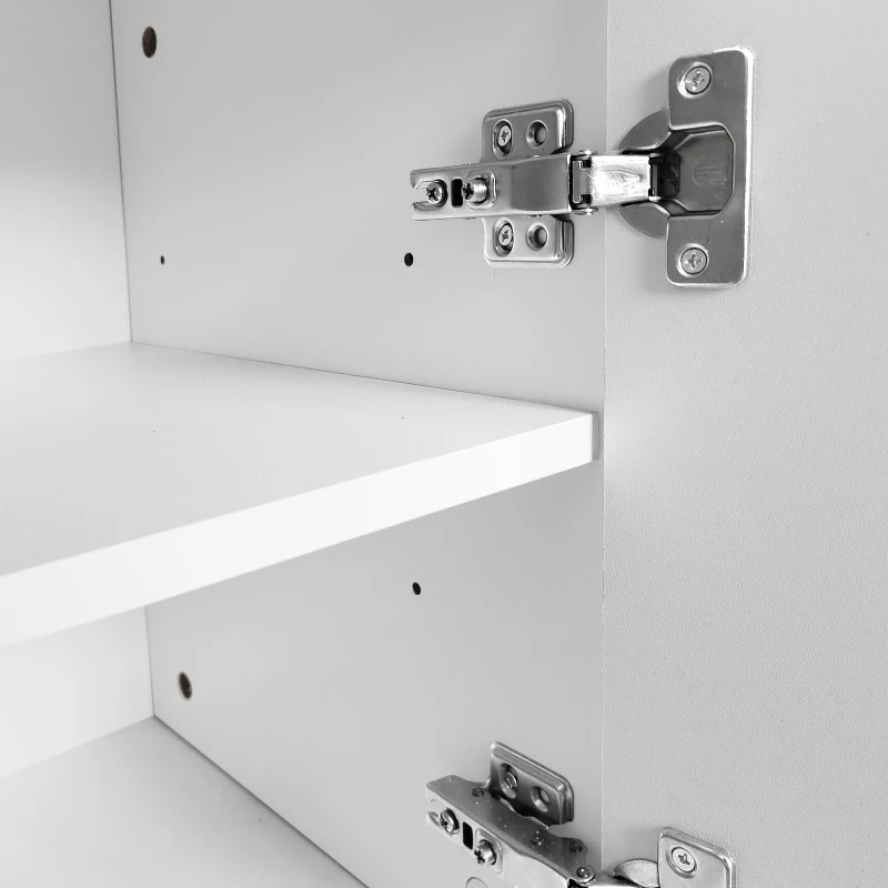 Meuble TV scandinave moderne suspendu pour écrans jusqu'à 60" avec LED 16 couleurs et contrôle Bluetooth, portes brillantes, Blanc