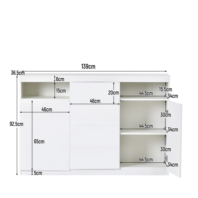 Buffet Moderne Multifonction avec Éclairage RGB, 2 Portes et 4 Tiroirs - Meuble TV Scandinave, Blanc