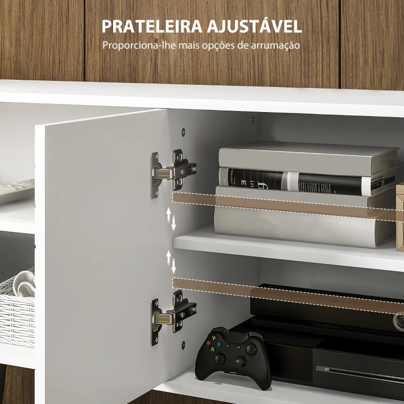 HOMCOM Móvel de TV para Televisores de até 65 Polegadas com 2 Prateleiras Abertas 1 Armário com Portas 145x38x65 cm Branco