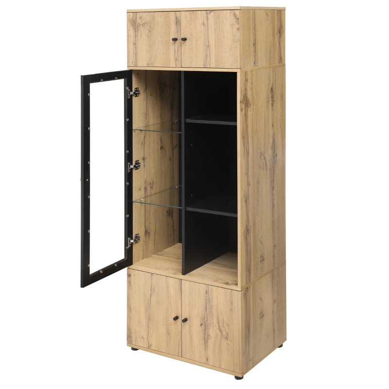 Vitrine Élégante Effet Bois avec Portes Battantes et 6 Étagères Design Moderne, naturel