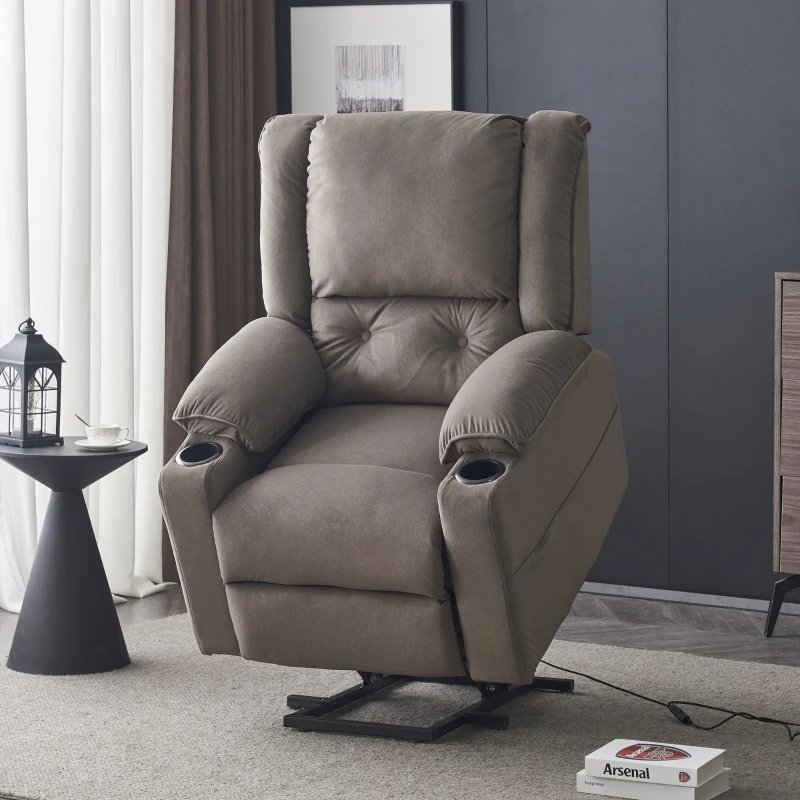 Fauteuil de Relaxation Électrique Massant et Chauffant releveur, 2 Porte-gobelets et Télécommande, Marron