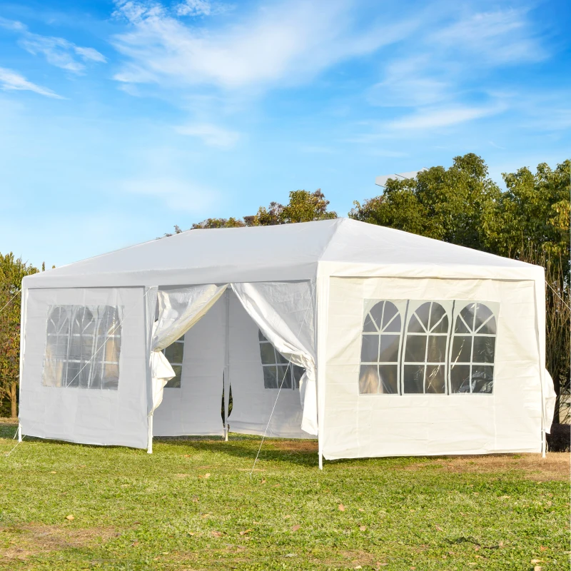 Outsunny Gazebo da Giardino 6x3m con Pareti Laterali Rimovibili, Porte e Finestre, Bianco