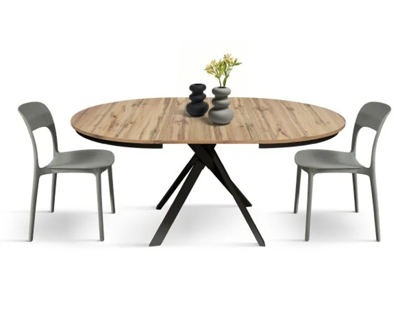 PAZZO DESIGN Tavolo Allungabile con Gambe Incrociate rotondo, Made in Italy, Basamento Nero, Rovere rustico