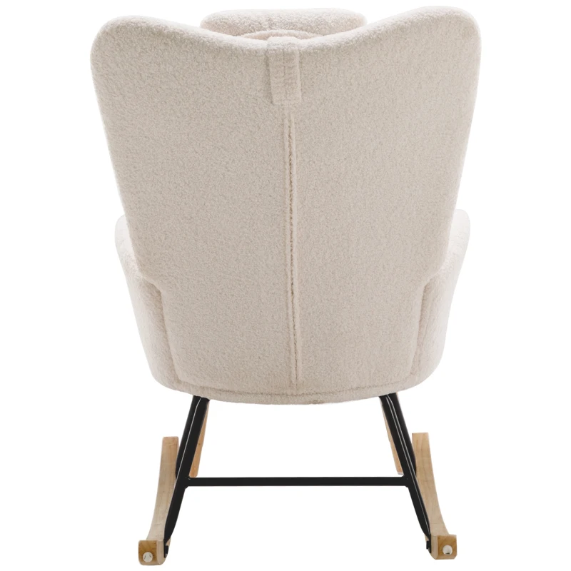 Fauteuil à Bascule avec Repose-pieds, Appui-tête, tissu tout doux Blanc