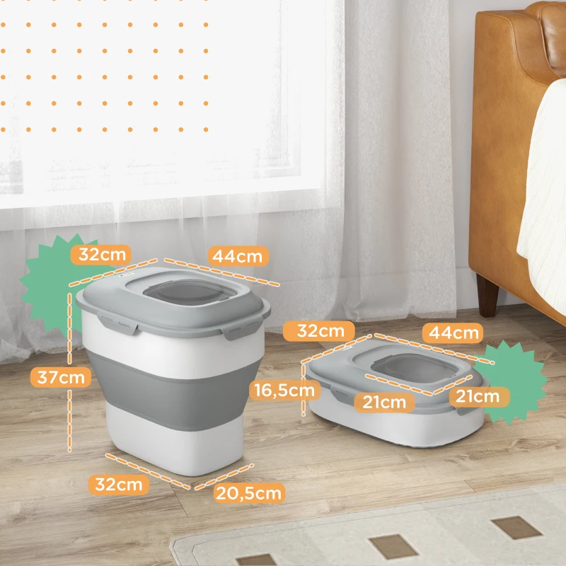 PawHut Recipiente de Comida para Cães 25L com Rodas Copo Medidor Tigela dobrável e colher cinza