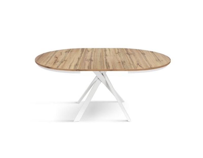 PAZZO DESIGN Tavolo Allungabile con Gambe Incrociate rotondo, Made in Italy, Basamento bianco, Rovere rustico