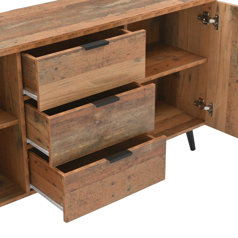 Buffet Vintage Scandinave en Bois avec 3 Tiroirs et Étagères Réglables pour Salon et Salle à Manger, Brun antique(m-7)