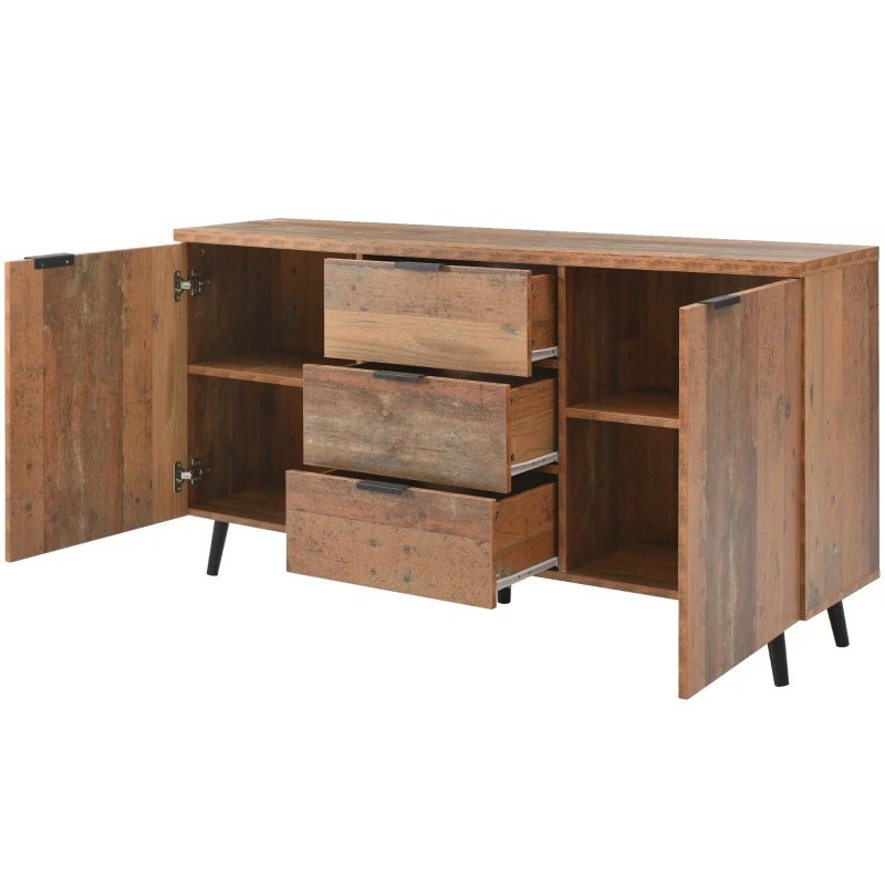 Buffet Vintage Scandinave en Bois avec 3 Tiroirs et Étagères Réglables pour Salon et Salle à Manger, Brun antique(m-6)