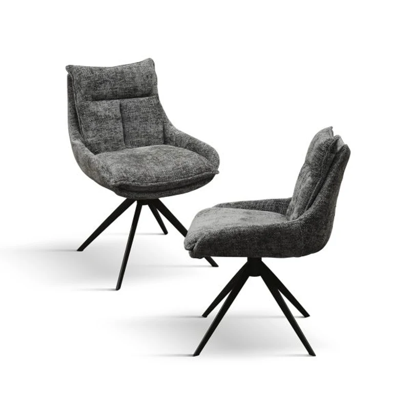 PAZZO DESIGN Sedia Biagio Grigio set da 2 sedie con rivestimento in tessuto e gambe in metallo