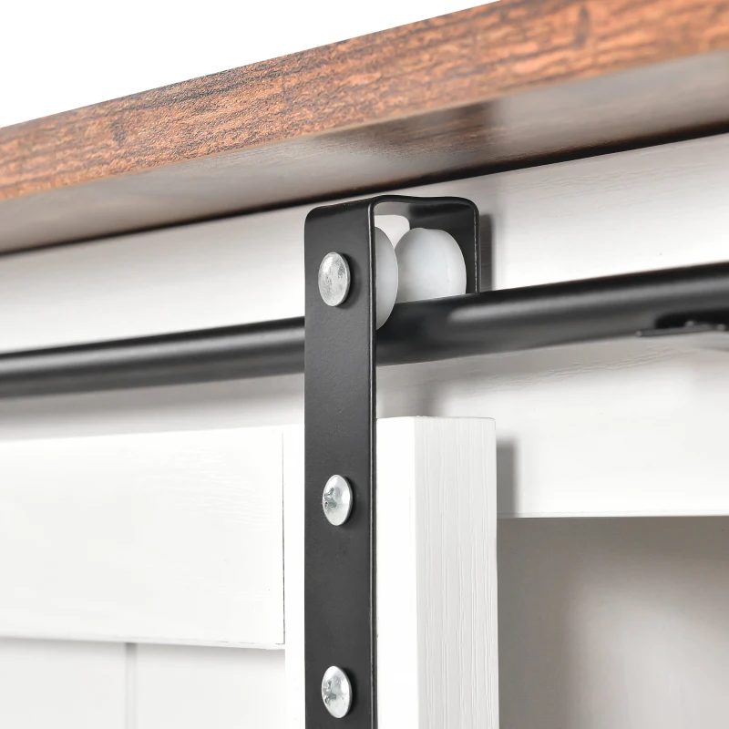 Meuble TV mobile de style industriel vintage avec 2 portes coulissantes et étagères réglables, design rustique, Blanc