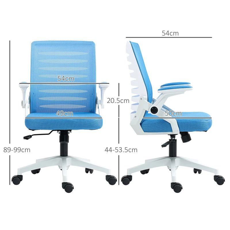 Vinsetto Scaun Ergonomic Reglabil pe Înălțime cu Cotiere de Ridicare, Scaun de Birou Pivotant din Poliester, 54x54x89-99 cm, Albastru