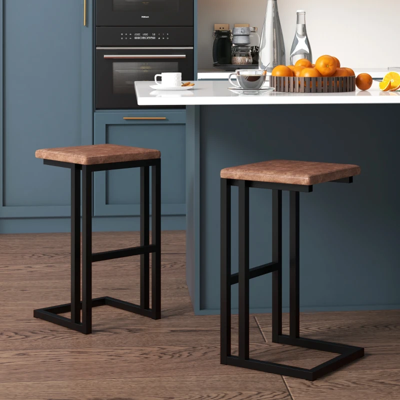 HOMCOM Set 2 Taburete de Bar Stil Vintage Industrial Imitaţie de piele şi Metal